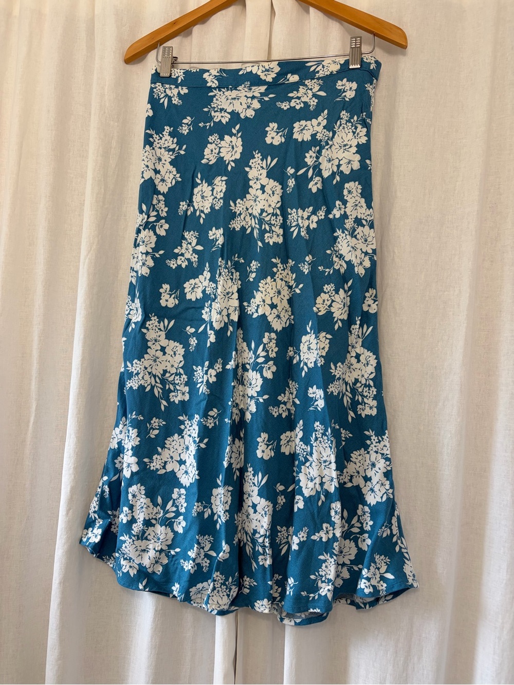Teal Floral A-Line Midi Skirt -